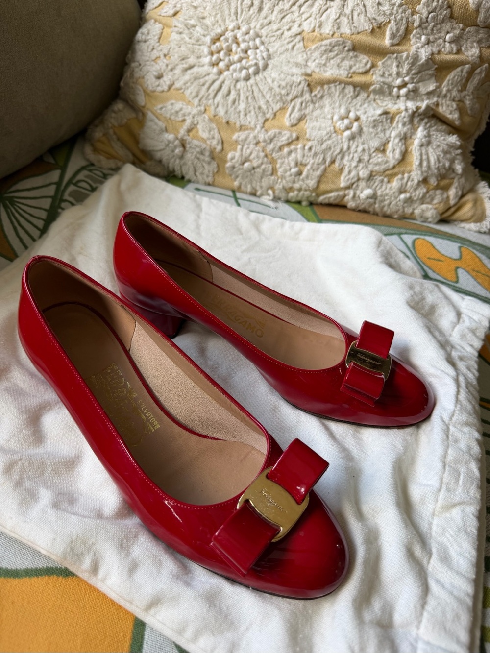 Salvatore Ferragamo Red Patent Vara Bow Ballet Flats